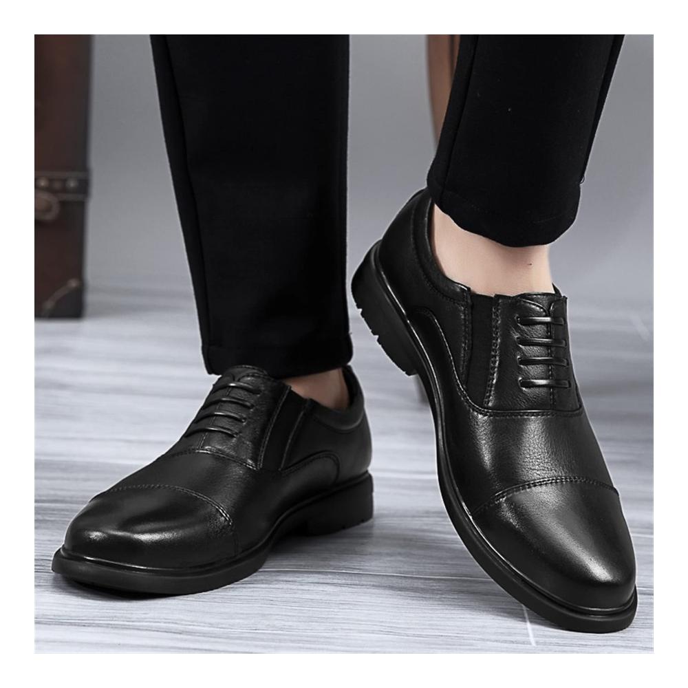 Herren Anzugschuhe Elegante Slipper & Mokassins mit Schnürkappe runder Zehenpartie Leder rutschfestem Blockabsatz & niedrigem Oberteil