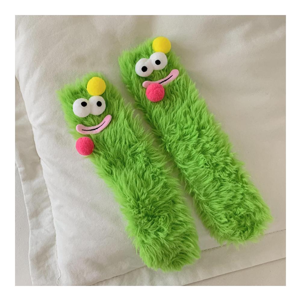 Mädchen Flauschige 3D Cartoon Stoppersocken - 2 Paar Keks-Monster Slipper Socken für Winterwärme