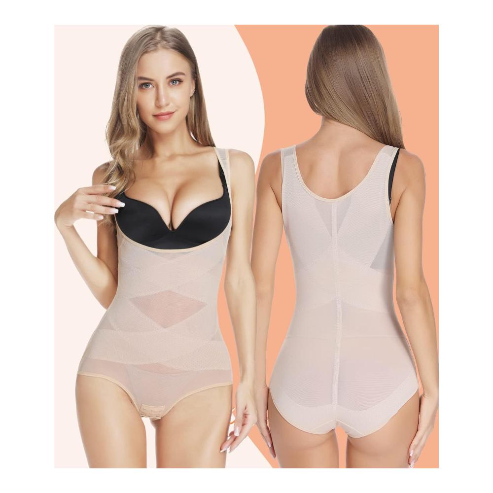 Shapewear MISS MOLY Figurformender Bauchweg Body mit 3x3 Haken Taillenformer atmungsaktiv nahtlos brustfrei - Stark formender Bodysuit für Damen