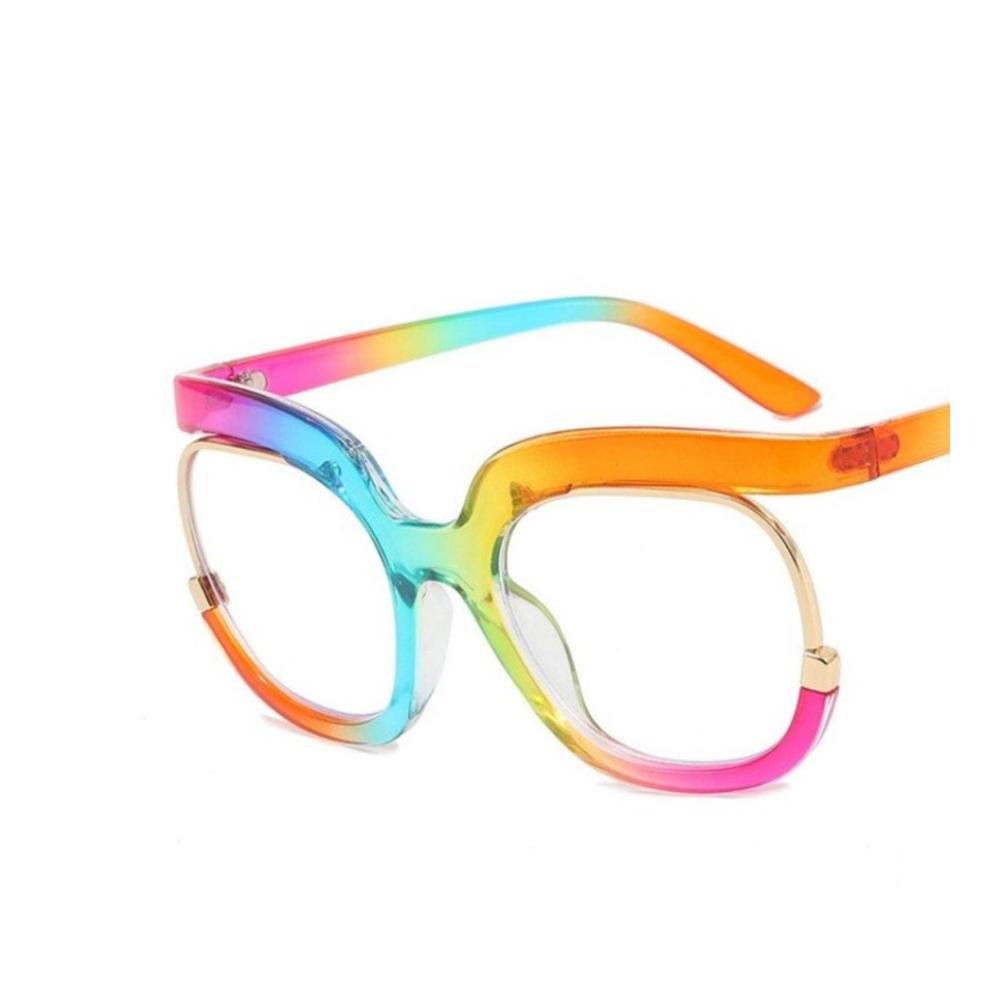 Regenbogen-Rahmen Damenbrille | Modische Brillenfassungen mit Retro-Flair | Rund übergroß & Vintage | Blaue Strahlenblockierung Anti-Blaulicht | Klare Gläser | Bunter Rahmen für stilbewusste Frauen