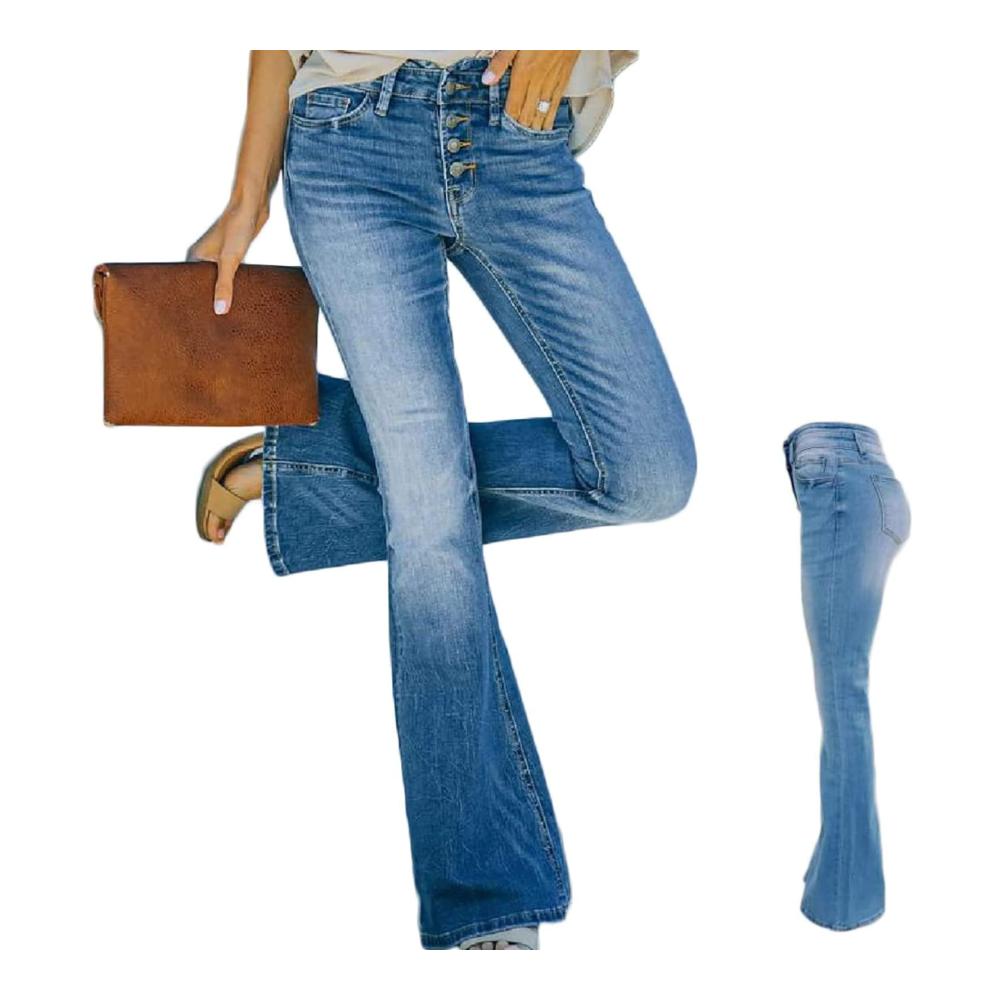 90s Vintage Button Fly High Waist Flare Leg Jeans - Stylish Relaxed Fit Denims with Stretch for Women and Juniors