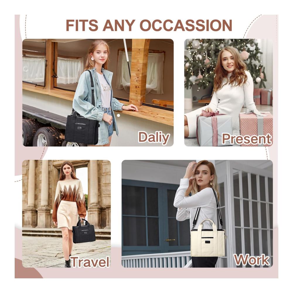 Canvas Tote Bag für Damen Praktische Umhängetasche mit Reißverschluss ideal für Arbeit Reisen Schule - Crossbody Casual Style mit Geldbörse und vielen Taschen