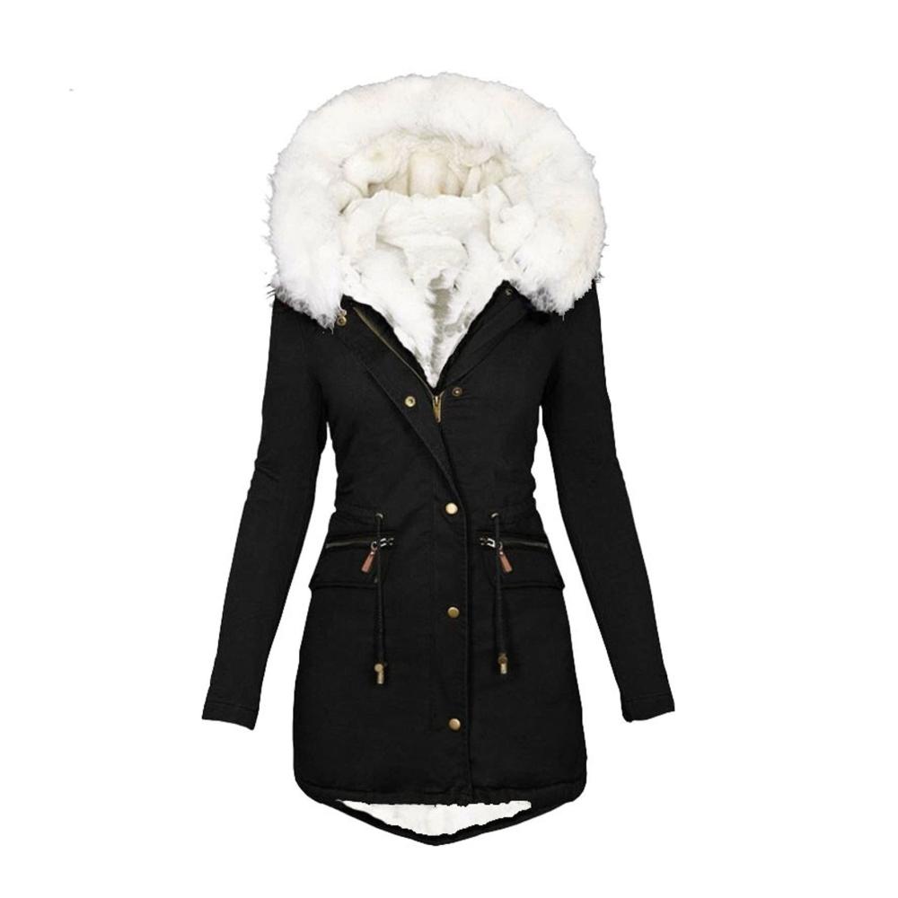 Damen Fleece Winterjacke – Warme Langarm Kapuzenjacke mit Verdickung Zip und Plüschfutter für Casual Wintermode