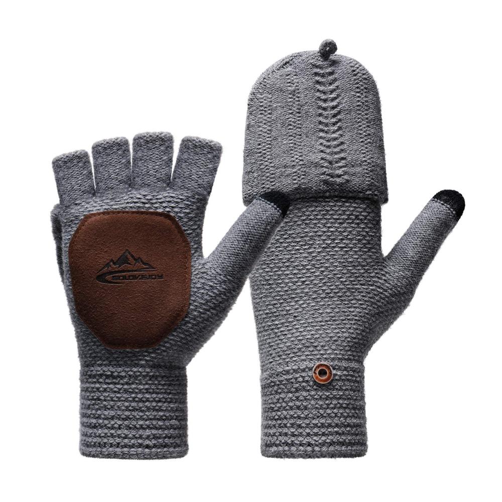 Homealexa Winter Handschuhe für Damen und Herren - Fingerlose Strickhandschuhe mit Flip-Top und Baumwollfutter Warme Halbfingerhandschuhe für Herbst und Winter