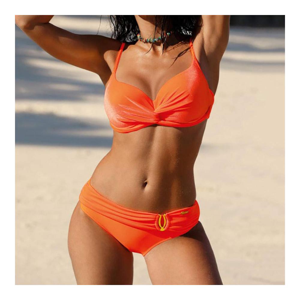 Bikini Set Mädchen 140 Sexy Gold Samt Badeanzug Hohe Taille Sommer Beachwear Orange-L