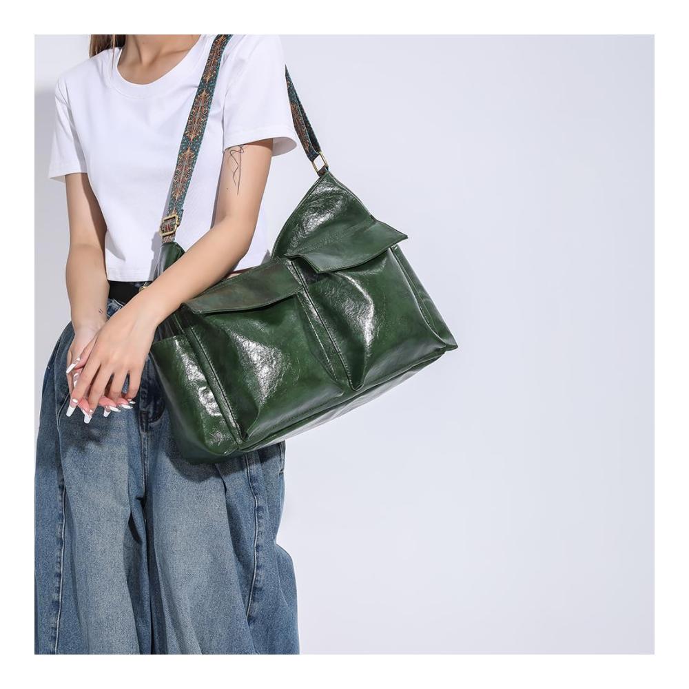 Damen Umhängetasche mit Reißverschluss breitem Riemen und Retro-Charme - Großes Fassungsvermögen stilvolle Mehrfachtaschen lässige Schultertasche für Frauen