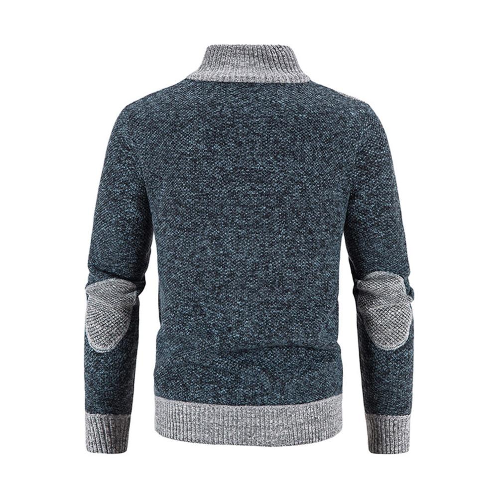 Herren Strickjacke mit Stehkragen und Reißverschluss für Herbst und Winter - Gestreifter Zipper Cardigan Feinstrick Trachtenjacke gestrickter Wintermantel mit Taschen Outdoor Warm Winterjacke Strickmantel