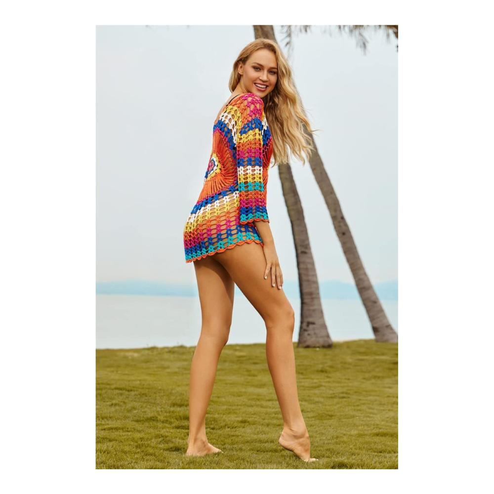 Strandkleidung für Damen Gestricktes Strandtop mit Häkel-Tunika - Perfekter Bikini-Cover-up für den Urlaub