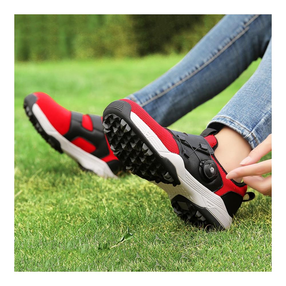 Golfschuhe Damen - Spikeless Sportschuhe mit rutschfester Sohle Atmungsaktivität und hoher Strapazierfähigkeit für Laufen und Golfen - Rot Größe 9US