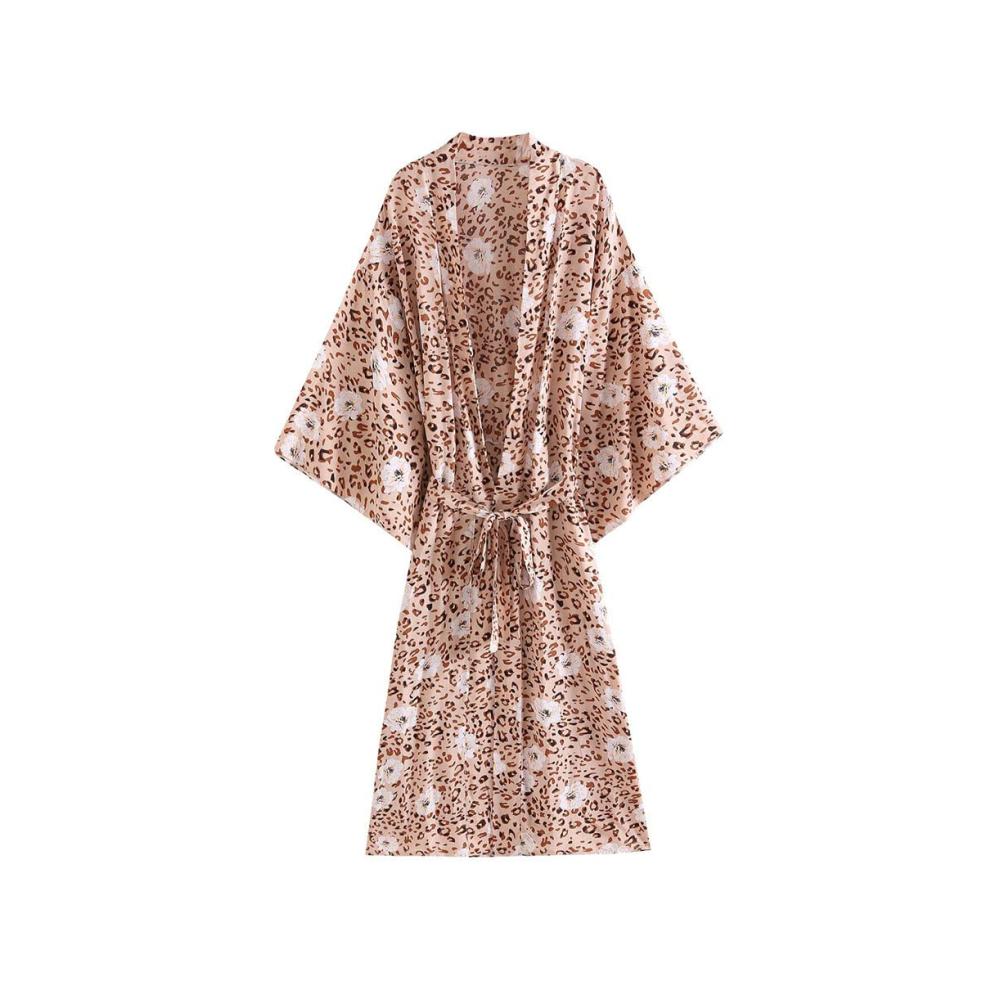 Bohemian Leopardenmuster Pareo & Strandkleider Set für Damen – Stilvoller Kimono Cardigan Mittellanger Strandrock und Trendiges Strandtop