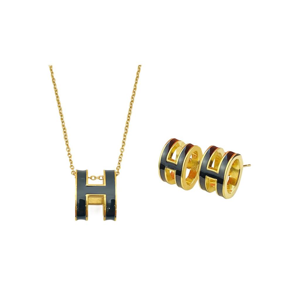 Hypoallergenes Damen Schmuck-Set – Titanstahl Halskette und Ohrringe mit Buchstabe H stilvolle Geschenke zum Jahrestag