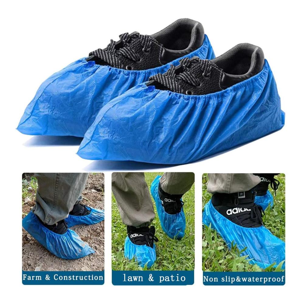 100er Pack rutschfeste blaue Einweg-Schuhüberzieher - Wasserdichte Einheitsgröße für Schutz von Schuhen Teppichen & Böden - Haushaltszubehör