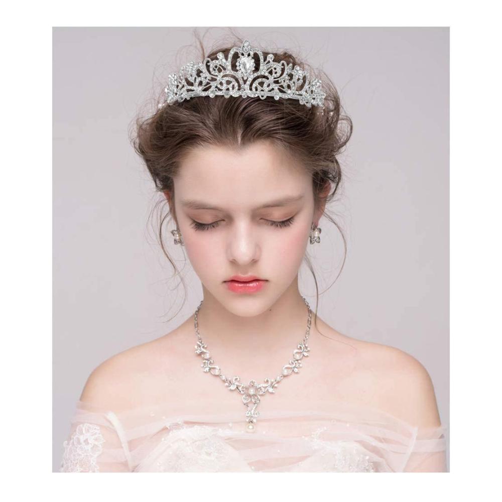 Silberne Kristall Diadem Tiara für Damen und Mädchen - Perfekte Hochzeitskrone mit Strass für Braut Prinzessin Festzüge & Partys
