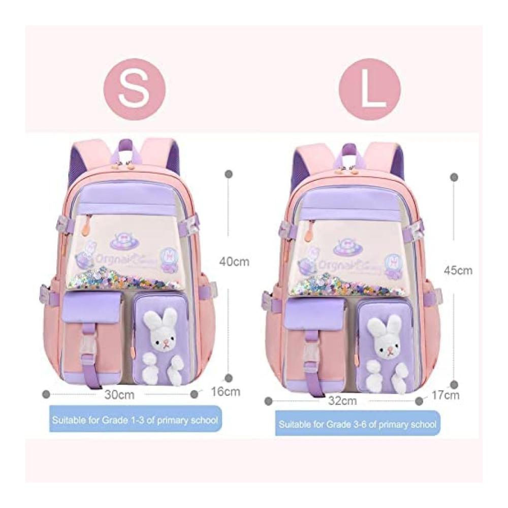 Bad Bunny Schulrucksack für Mädchen | Große Kapazität Wasserdichter Hasen-Rucksack für Klassen 1–6 Blau S