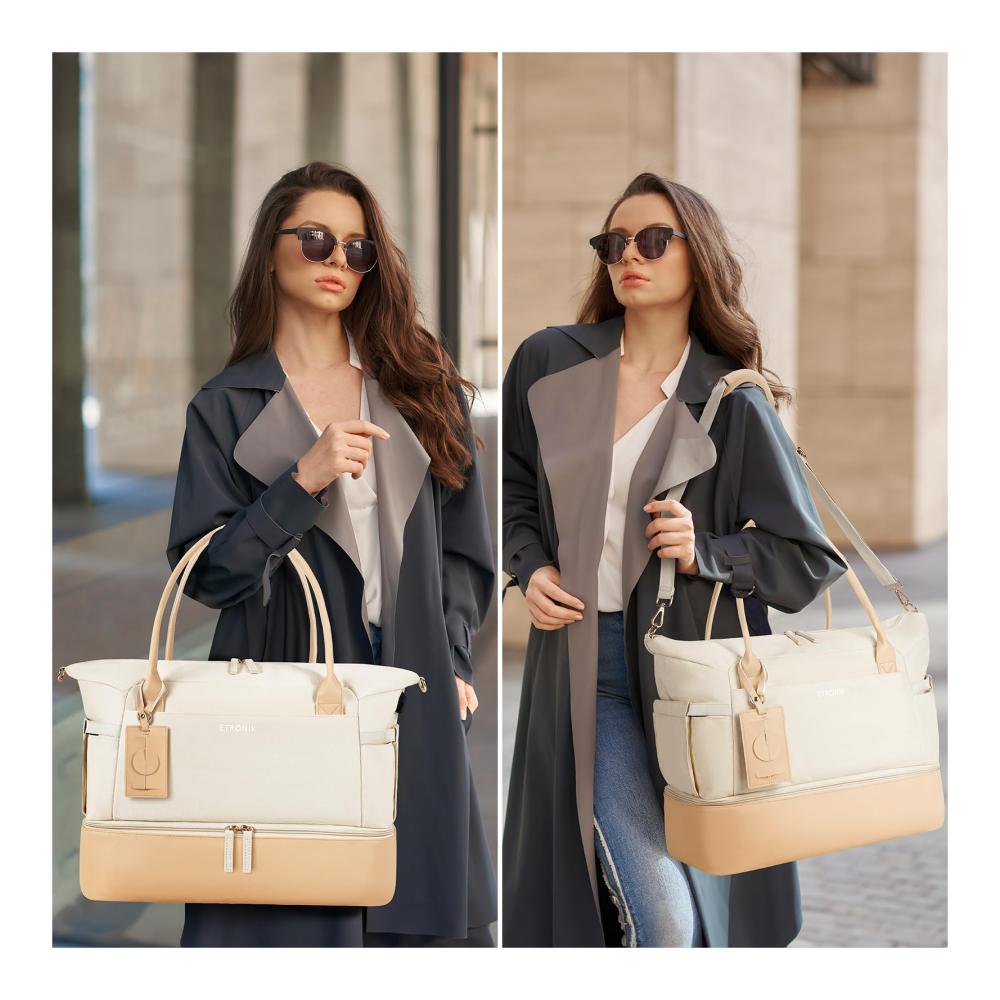 Weekender Reisetasche für Damen - Stilvolle Segeltuchtasche mit Kulturbeutel Schuhfach und Nasstasche - Ideale Tragetasche für Reisen Krankenhaus und Sport