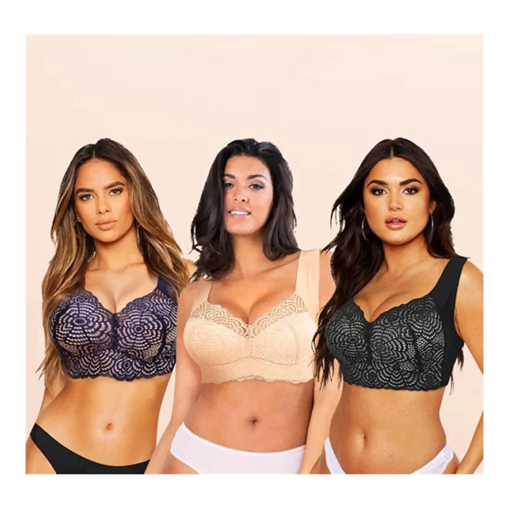 Florale Spitze & Push-Up-Komfort Klassischer Übergrößen-BH mit Bügel & Weich-Cup Schwarz Mittelgröße