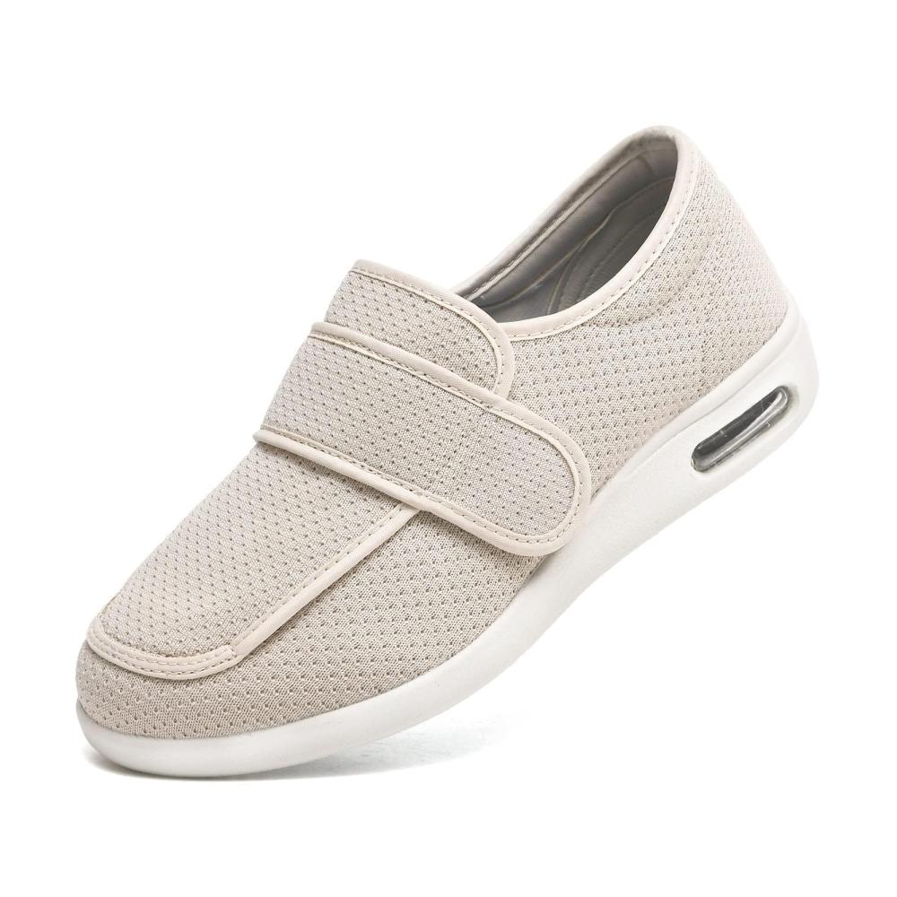 Diabetiker Hausschuhe mit Klettverschluss für Senioren - Orthopädische Gesundheitsschuhe in Beige Extra Weit Damen/Herren Größe 39EU/Lable40