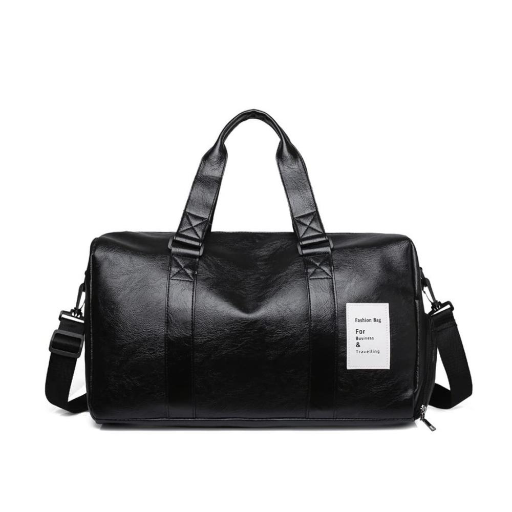 Schwarze PU-Reisetasche Trendige Fitnesstasche für Damen und Herren – Kompakte Yoga-Sport-Trainingstasche mit Wasserdichtigkeit