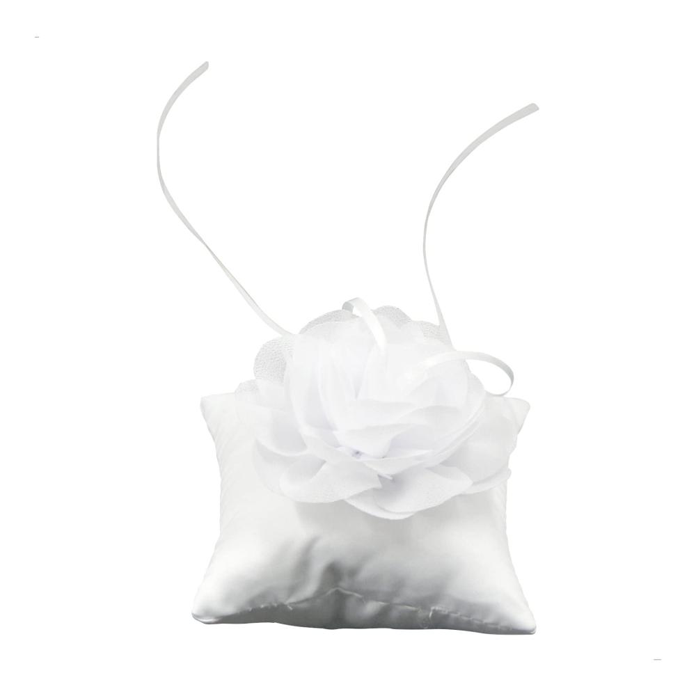 Blumenringkissen für Hochzeit - Elegantes Ringträgerkissen 10 * 10cm weiß - Ideal für Verlobung und Hochzeitsfeier mit Trauringen und Eheringen