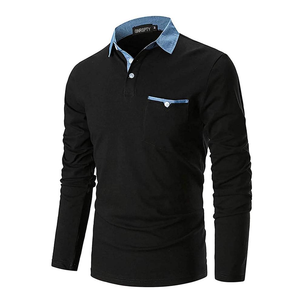 Langarm Herren Poloshirt aus Baumwolle Casual Denim Style für Golf & Tennis