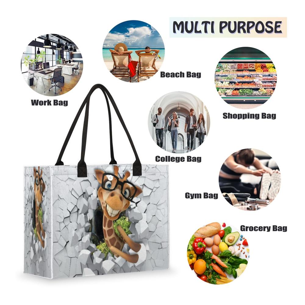 3D Lustige Giraffe Strandtasche – Extra Große Damen Handtasche mit Reißverschluss-Innentasche Mehrfarbig – Ideal für Casual Shopping & Strandspaziergänge