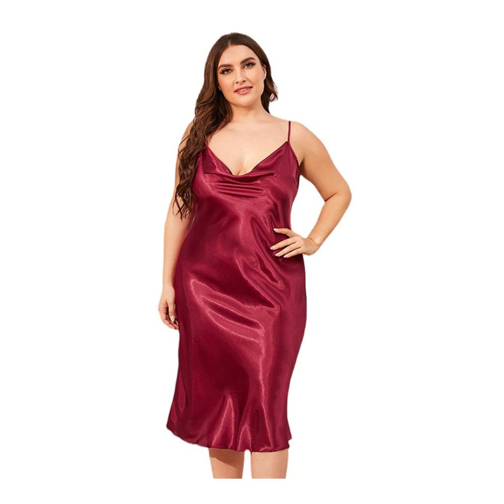 Satin Negligee Damen Nachthemd mit Spitze - Sexy Lingerie Dessous für Damen in XL-3XL - Elegantes Spaghetti-Träger-Kleid für Plus Size Sleepwear