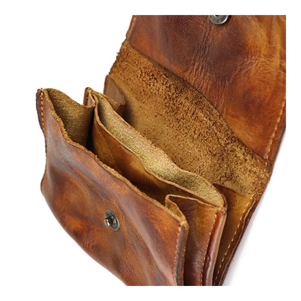 Handgefertigte Retro-Münztasche – Modische Mini-Brieftasche mit Geldfach für Damen und Herren in Hellbraun