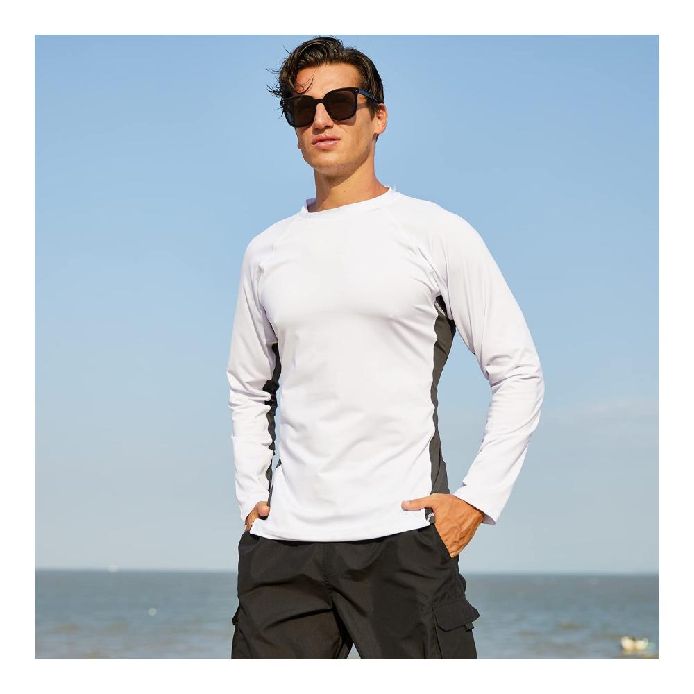 UV-Schutz Langarmshirt für Herren - Schnelltrocknendes atmungsaktives Wandershirt mit UPF 54 ideal zum Surfen Laufen Angeln und Wandern - In Weiß und Grau