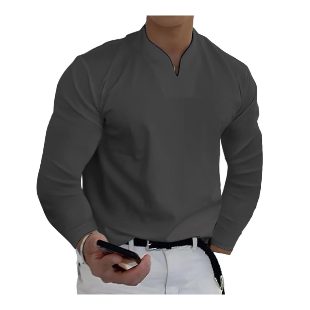 Langarmshirts Herren Casual All-Match Longsleeve in Großen Größen mit V-Ausschnitt für Urbanen Stil