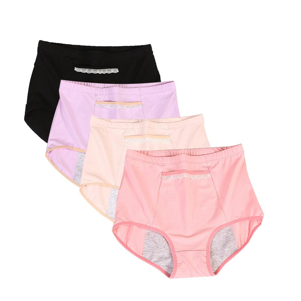 Periodenunterwäsche Damen Große Größe - ACMEDE Baumwollslips mit hoher Taille und Tasche (4er Pack