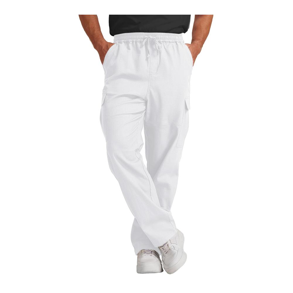Herren Leinen Cargo Hose - Bequeme Relaxed Fit Pants mit Stretch Kordelzug und Wild Cargo Design