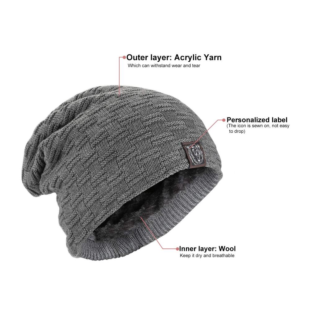 Graue Kungber Slouch Beanie Warme Wintermütze mit Teddyfleece-Futter für Damen und Herren