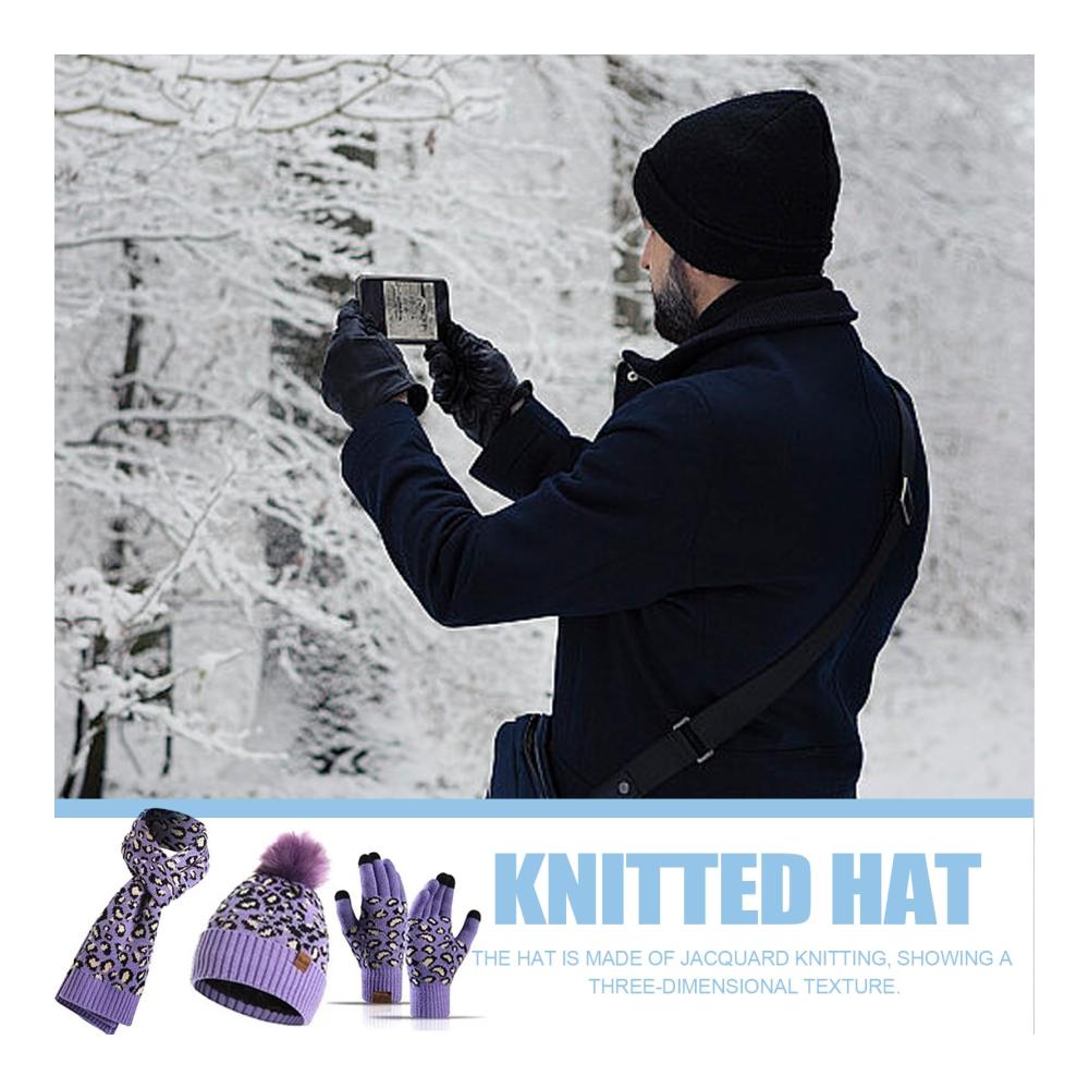 Leopardenmuster Damen Strickmütze Schal & Handschuh-Set - Warmes Winteraccessoire für Frauen - Geschenkidee