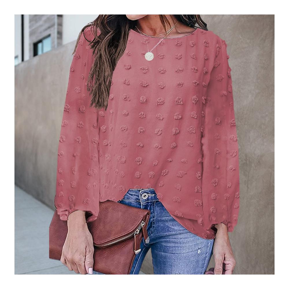 Elegantes Damen Langarmshirt - Gepunktetes Rundhals Langarmoberteil aus Polyester für die Arbeit (S