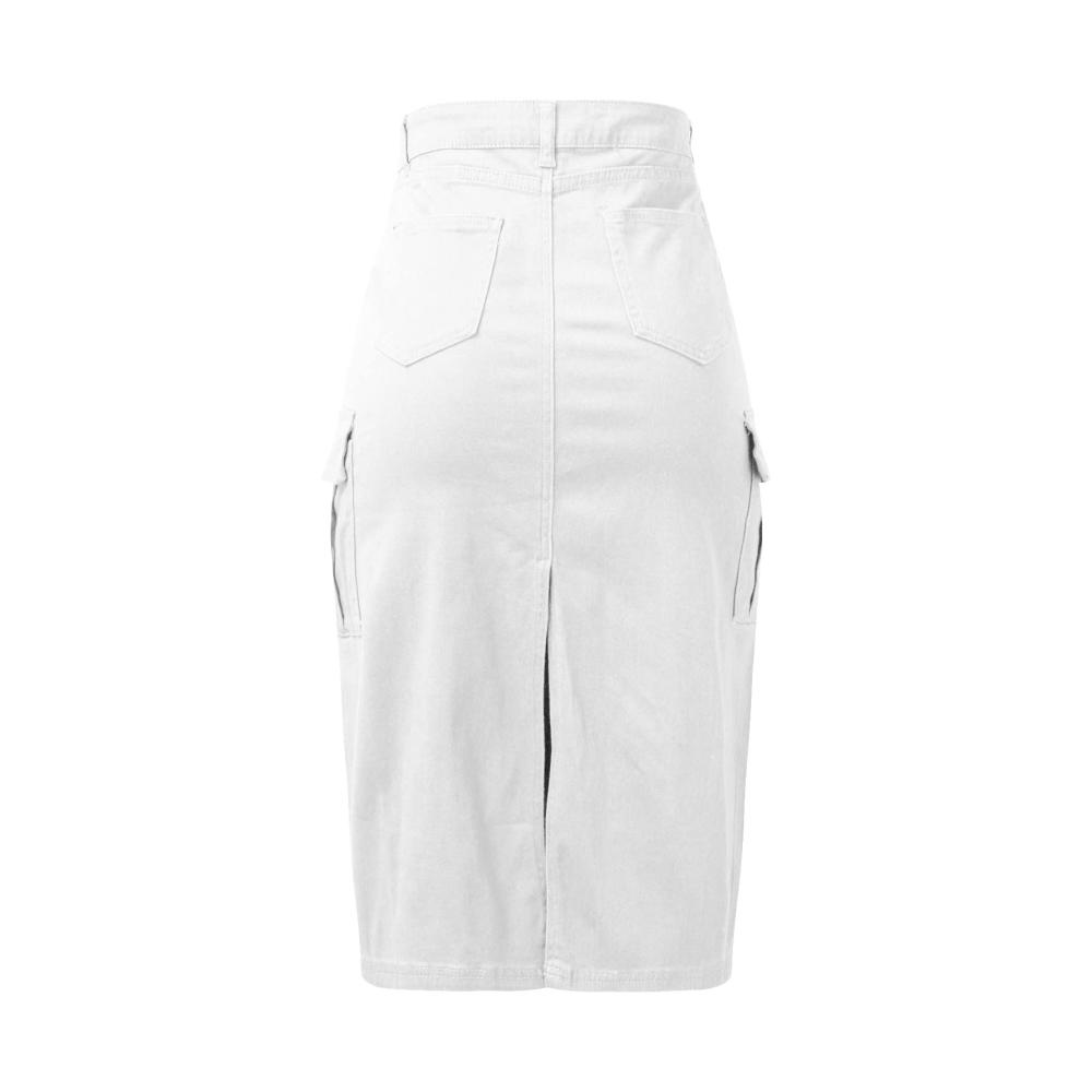 Knielanger Damenjeansrock mit hoher Taille Schlitz hinten Taschen – Stilvoller Wollrock in Slim Fit für modische Frauen