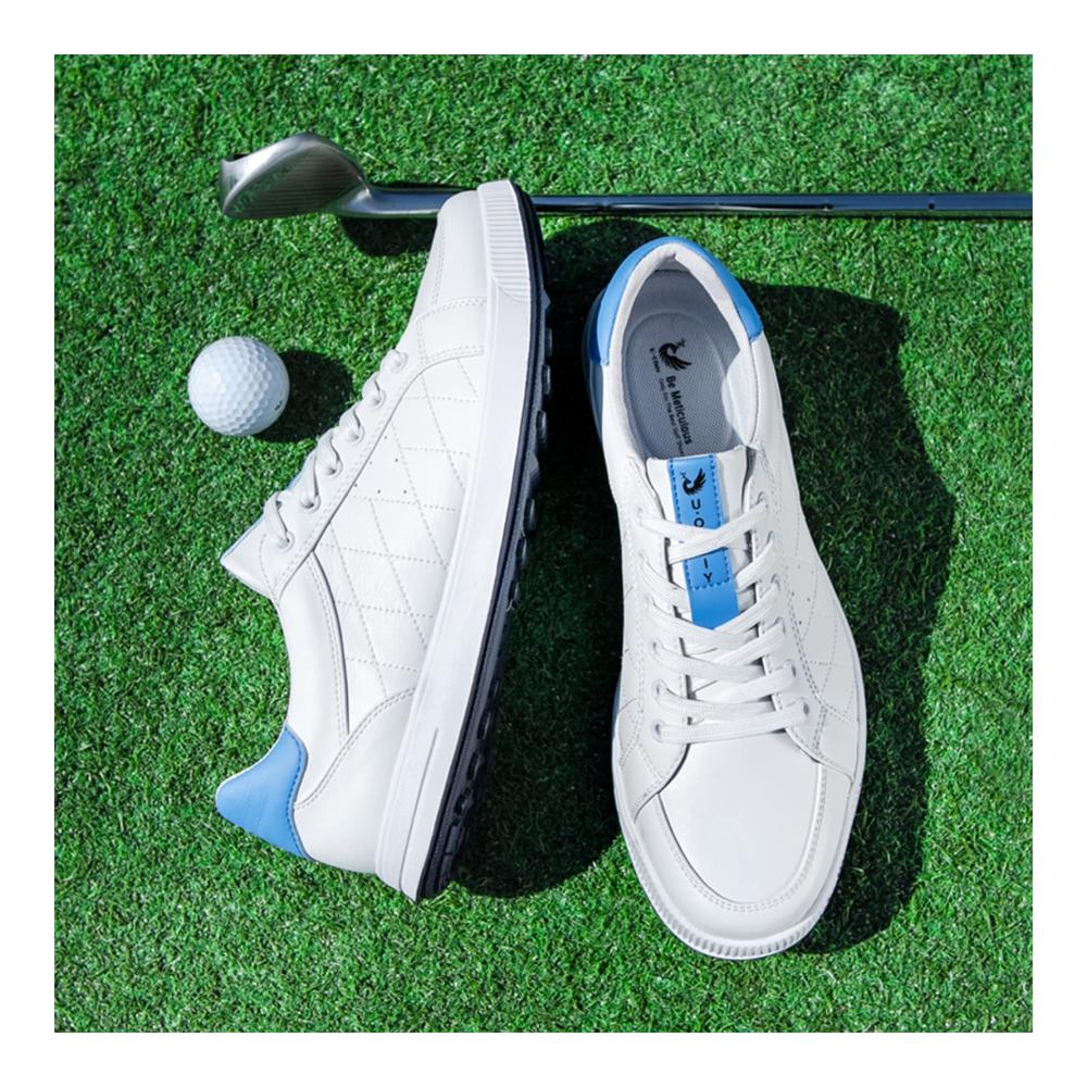 Golfschuhe Herren Wasserdicht Leichtgewicht Atmungsaktiv | Abriebfest Rutschfest | Indoor/Outdoor Golf-Training | Weiß/Blau 29.1CM