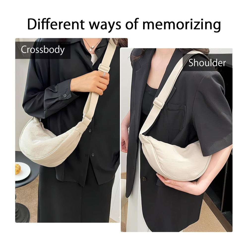 Damen Schultertasche Y2K Halbmond Crossbody mit verstellbarem Schultergurt Nylon Handtasche für Schule Shoppen und Reisen