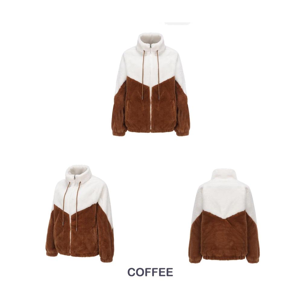 Damen Fleecejacke mit Kunstpelz Verdickt und Warm Langarm Reißverschluss Hoher Kragen Herbst/Winter Pelzige Kurzjacke Doppeltes Patchwork in Trendigen Farben