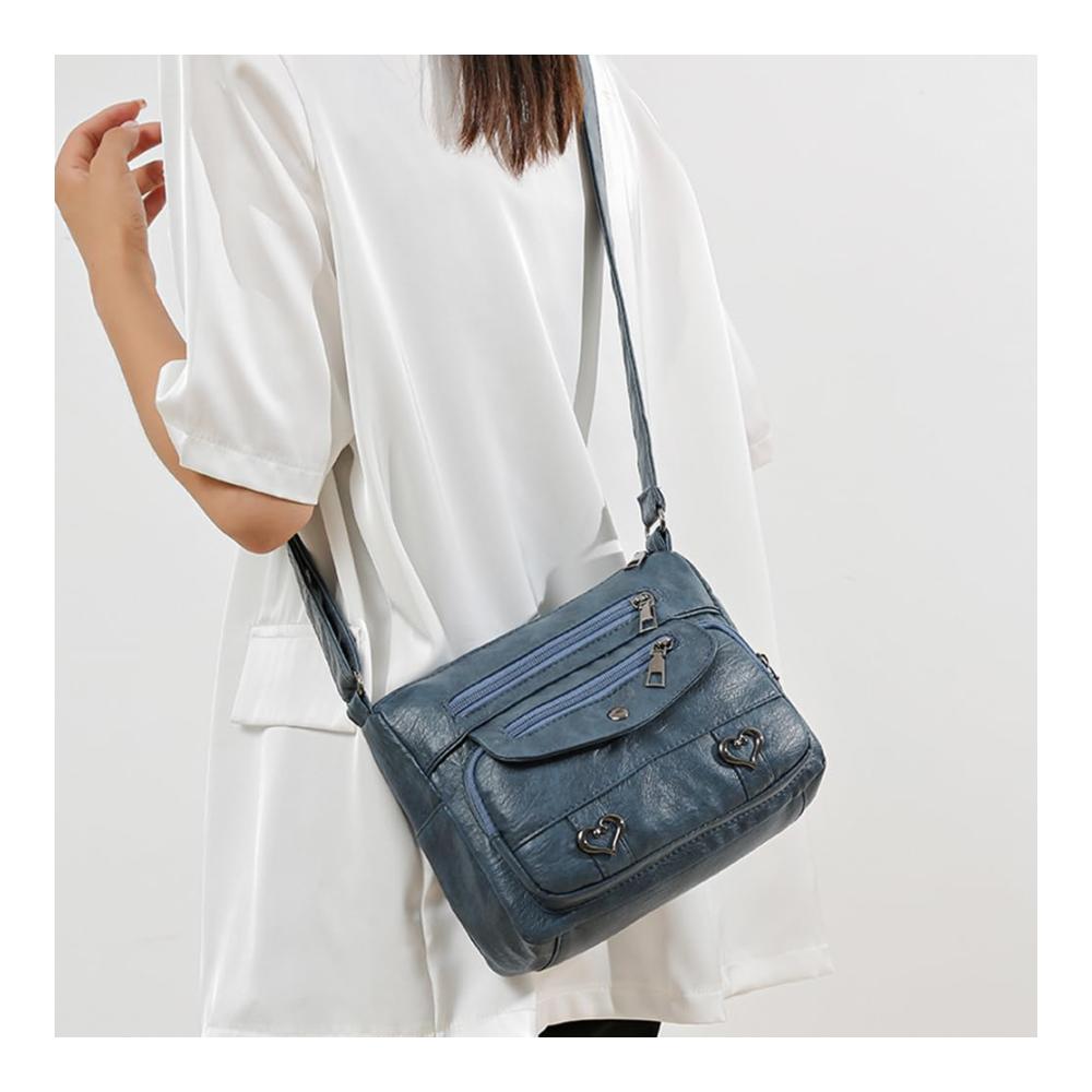 Damen Schultertasche mit Herz-Dekor Große Kapazität Geldbörse & verstellbare Gurte - Einfarbig & Multifunktional für Mädchen