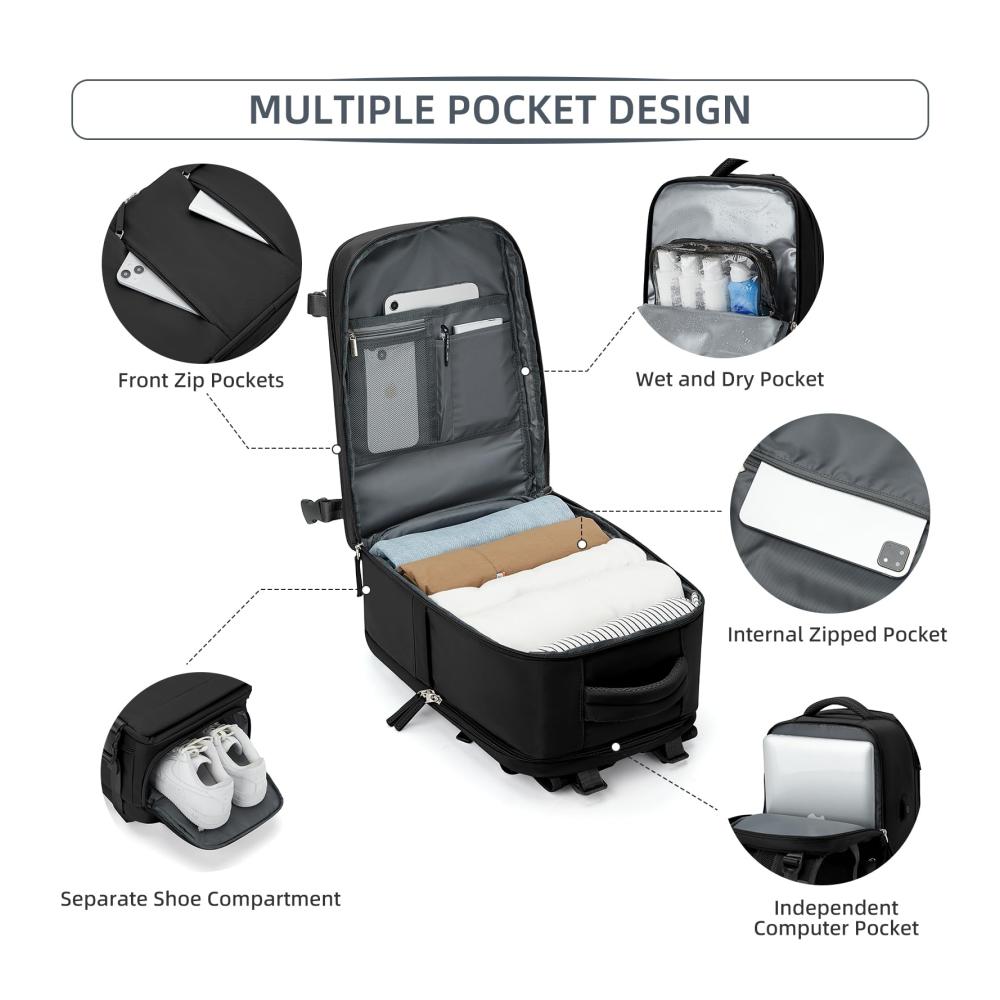 Handgepäck Rucksack für Ryanair & Easyjet - 40x20x25 & 45x36x20 - Laptopfach Schuhfach & USB-Ladeanschluss - Damen & Herren - Flugzeug Carry-Ons