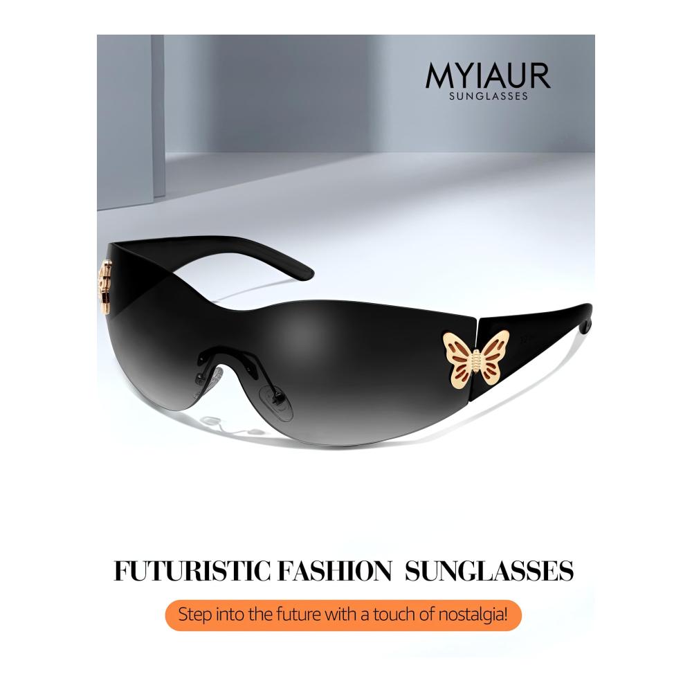 Damen Sonnenbrille Schmetterling Trend – Oversized Rimless Fashion Shield mit UV400 Schutz