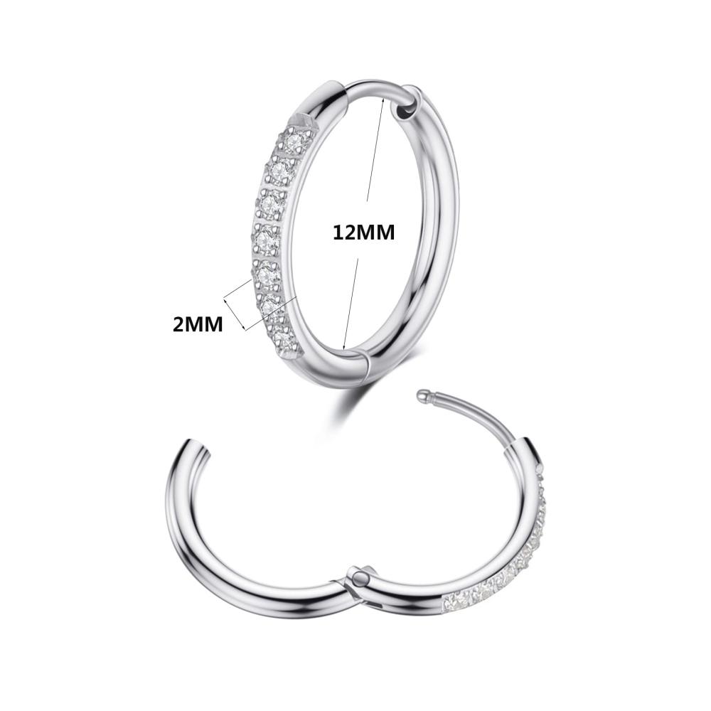 Titan Edelstahl Creolen Set 3 Paare Silber Diamant Zirkonia Ohrringe für Damen & Herren - Schwarz/Gold Klein Piercing 12MM
