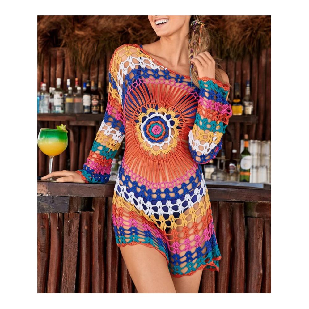 Strandkleidung für Damen Gestricktes Strandtop mit Häkel-Tunika - Perfekter Bikini-Cover-up für den Urlaub