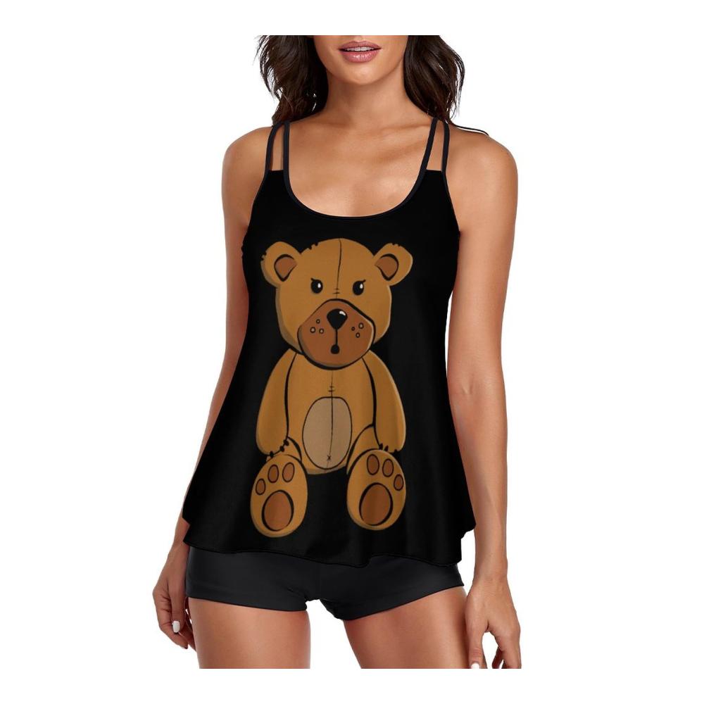 Damen Tankini Cartoon Bär Bikini für Schwimmen & Tauchen - Badeanzug Frauen für Strandspaß