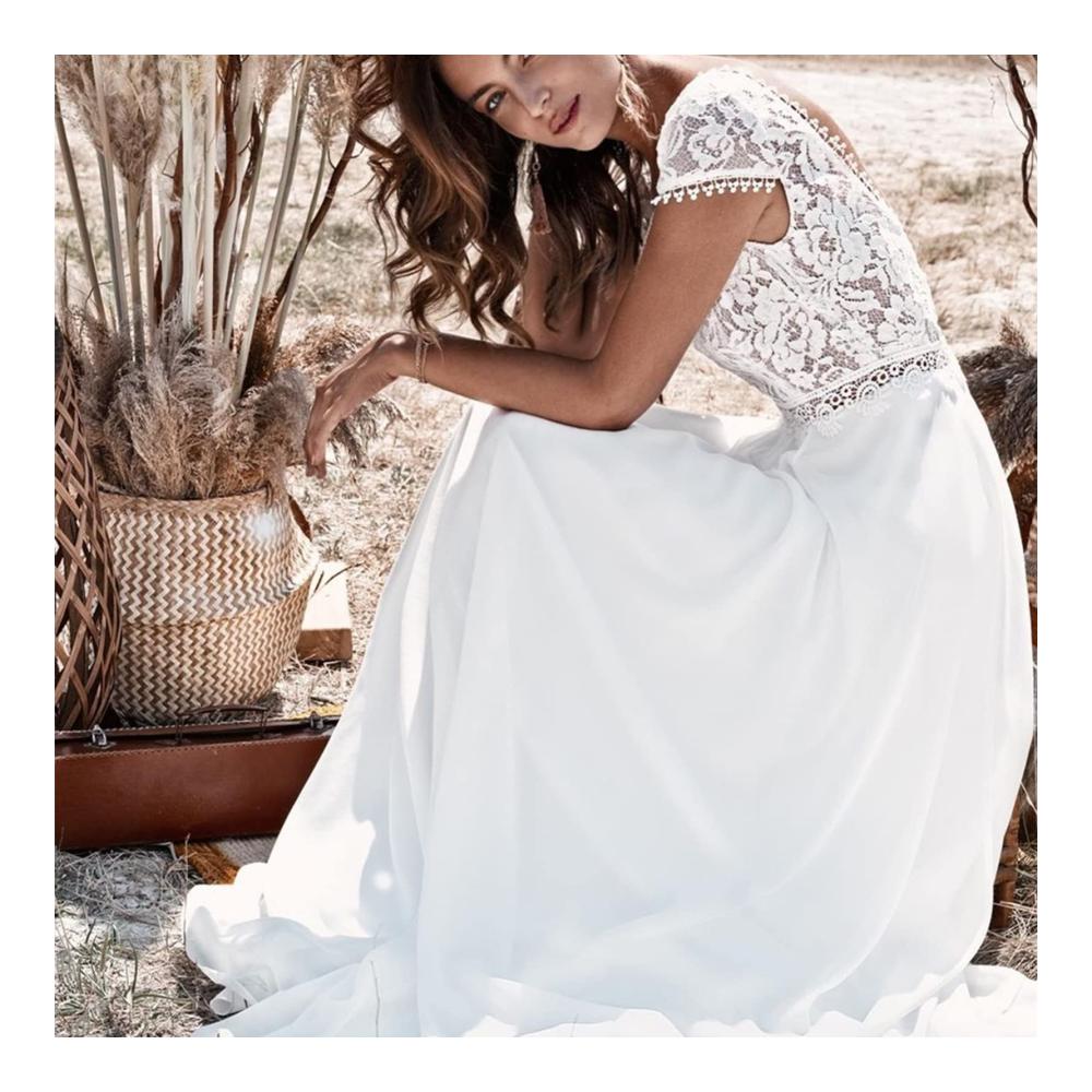 Hochwertiges Langarm-Brautkleid mit Spitze - A-Linie V-Ausschnitt Partykleid für Hochzeiten und Veranstaltungen bodenlanges Wickelkleid für die Braut oder Brautjungfern