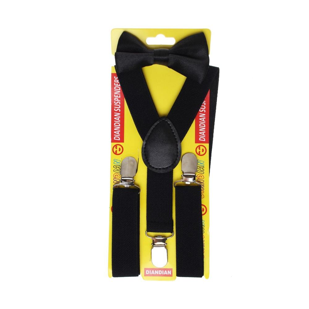 Verstellbares Unisex-Schwarz-Set Hosenträger und Fliege - Hochwertige Clips ideale Passform