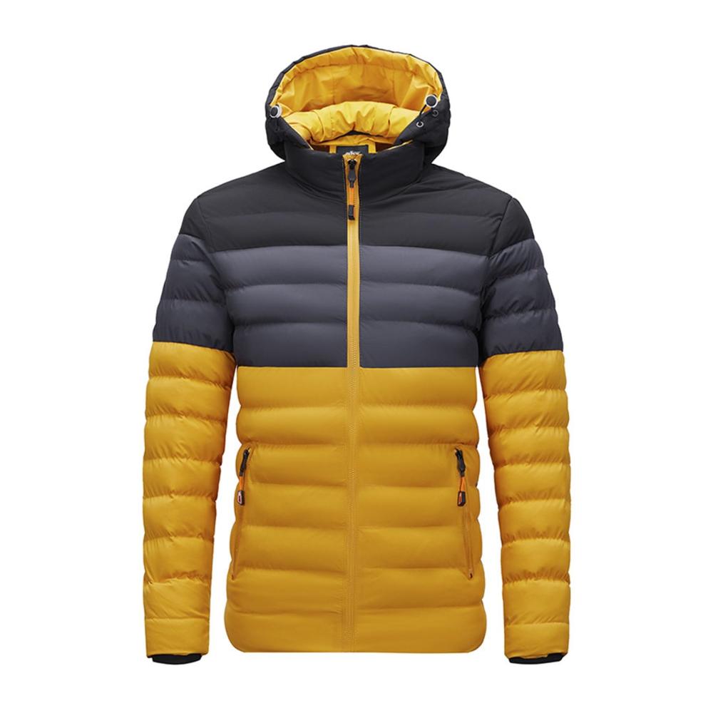 Herren Wintermantel 2022 - Warme Steppjacke in glänzendem Schwarz mit grüner Akzentfarbe - Langarm Winterjacke für Arbeit und Freizeit