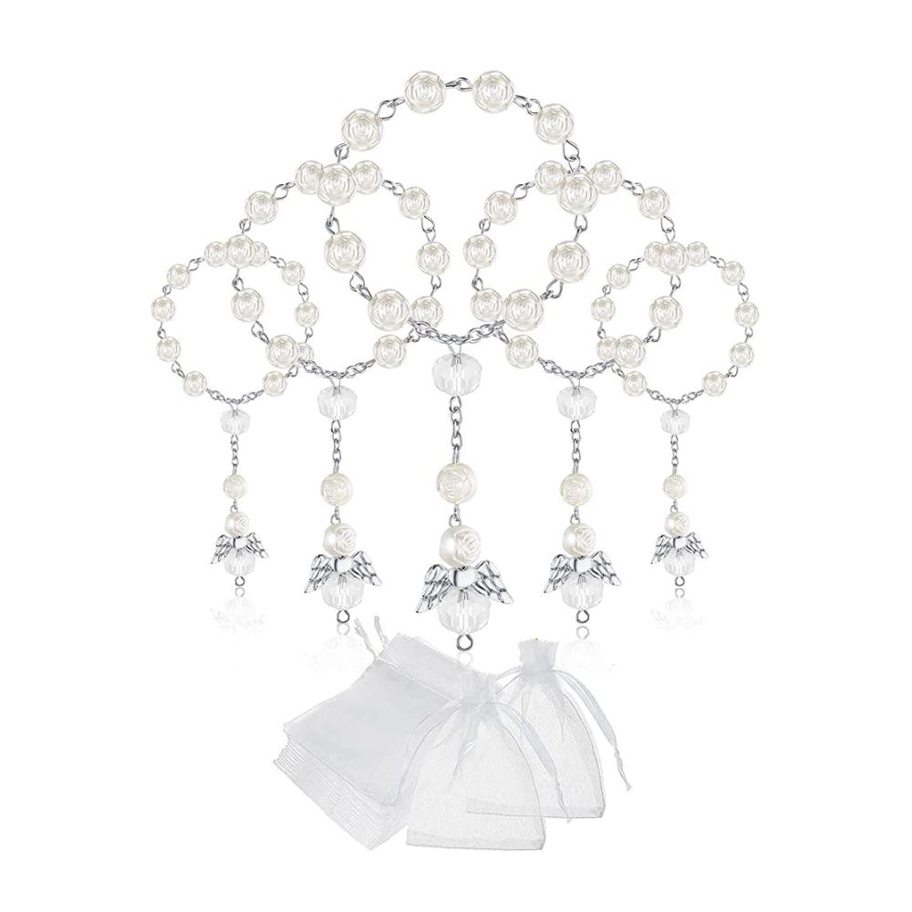 Armbänder 30 Stück Taufe - Elegante Acryl Kranzperlen in Miniaturform mit Organza Beuteln für Erstkommunion und Taufe - Ideale Geschenke für besondere Anlässe