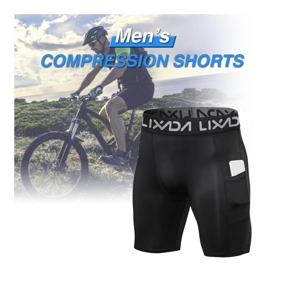 Performance-Sport Shorts für Herren - Elastische Hose kühl trocken mit Taschen - Baselayer Strumpfhose für Active Workouts in Schwarz Grau Dunkelblau (Größe L