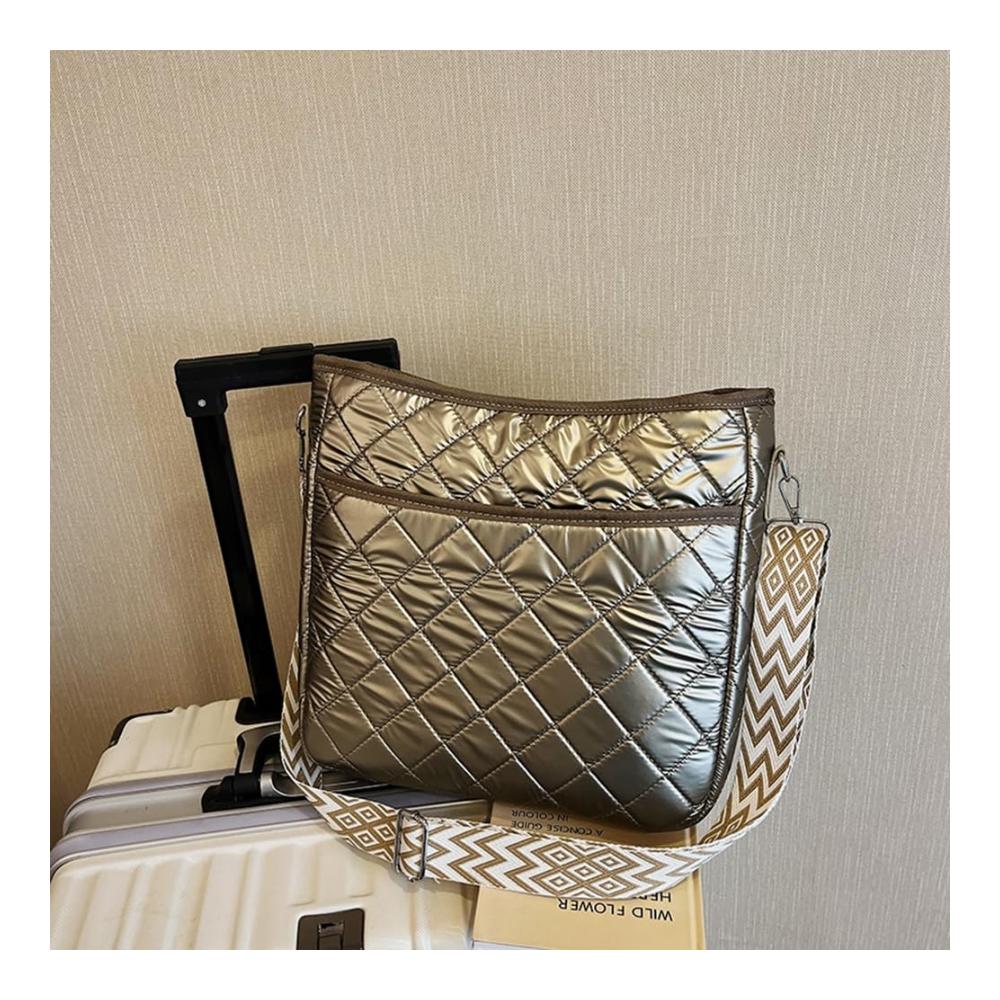 Diamantgitter Damen Henkeltasche - Modische Handtasche mit verstellbarem Riemen großer Kapazität kariertem Design lässig und gesteppt - Geschwollene Quadrattasche